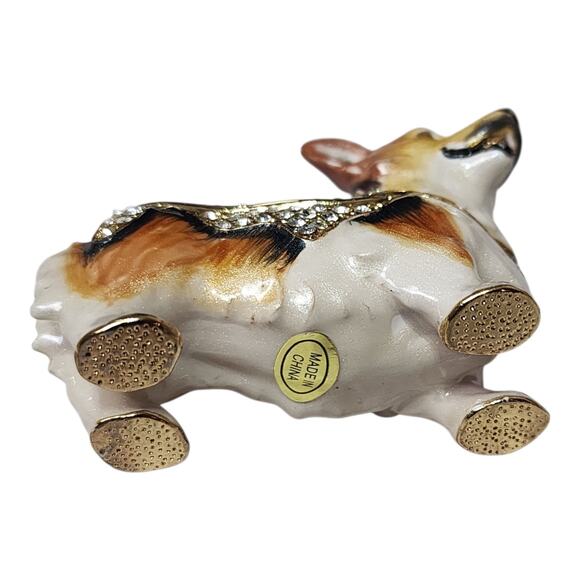 Bejeweled Enameled Pewter Corgi Dog Trinket Box Unbranded - Picture 4 of 7
